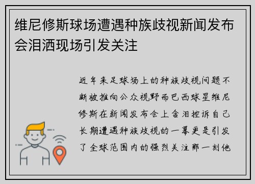 维尼修斯球场遭遇种族歧视新闻发布会泪洒现场引发关注