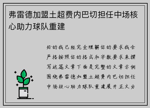 弗雷德加盟土超费内巴切担任中场核心助力球队重建